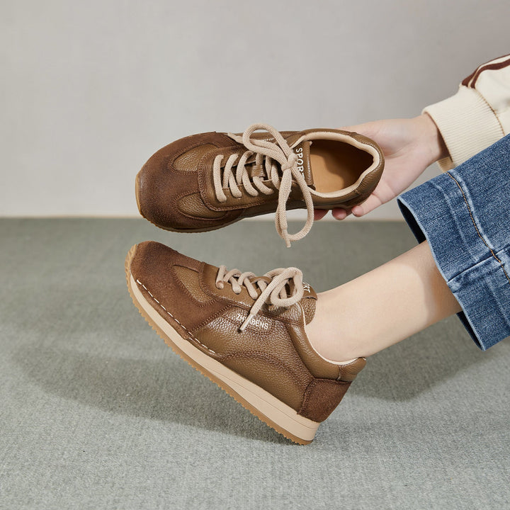 Women's Leather Sneakers Patchwork Retro Tennis Shoes — Casual Style