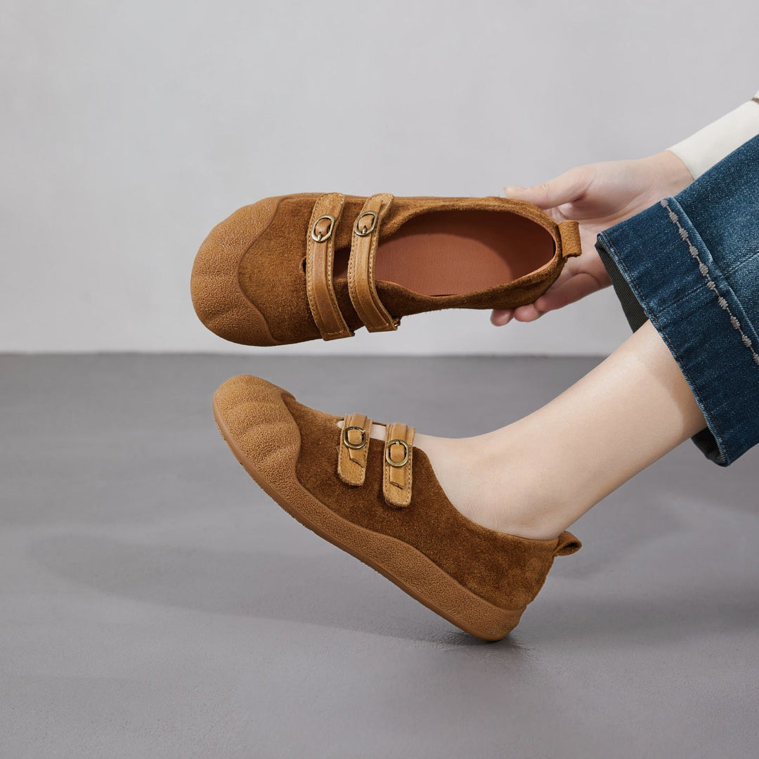 Women‘s Retro Leather Slip-on Mary Jane Flats Vintage Casual Walking Shoes