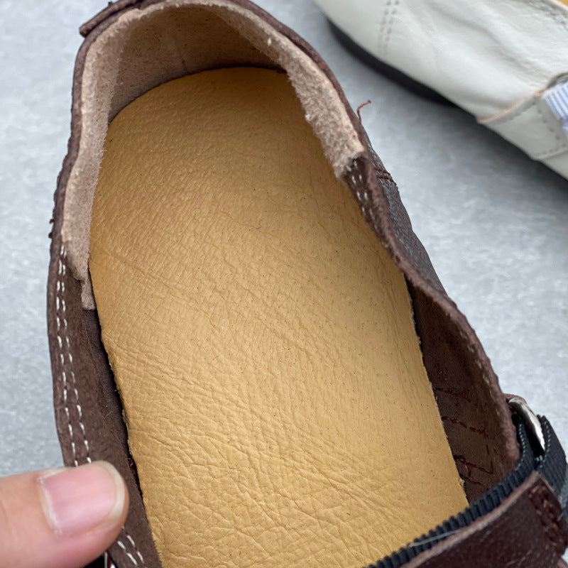 Women’s Handmade Sheepskin Mary Jane Flats – Vintage Round Toe Slip-On Shoes