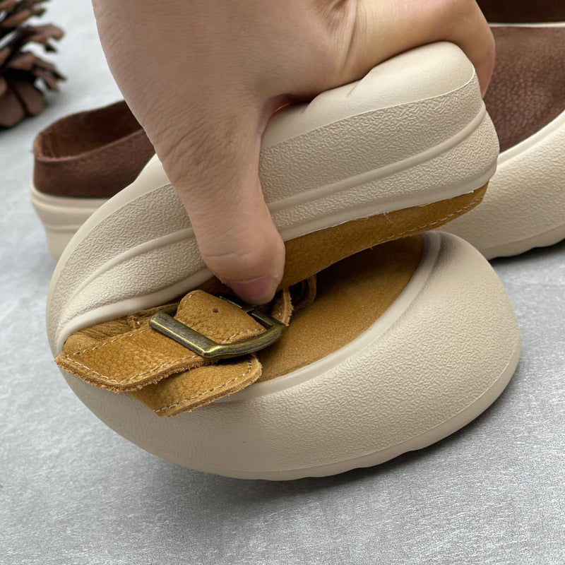 Women's Athleisure Mules - Round Toe Leather Breathable Summer Slides