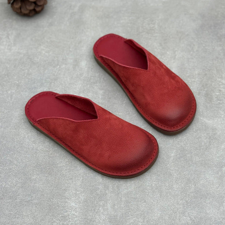 Minimalist V-Cut Cowhide Summer Mules Women's Leather Zen Flat Summer Slides
