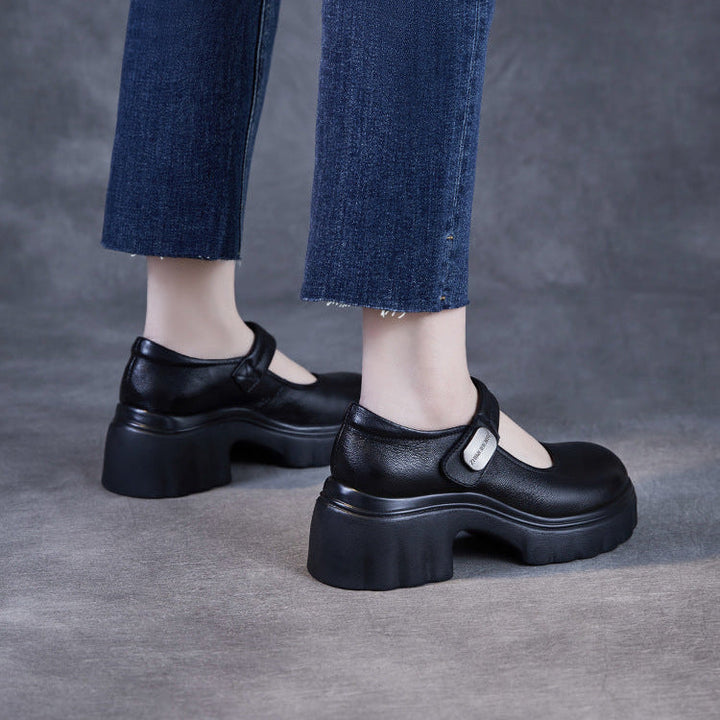 Luxury Leather Mary Janes for Women - Platform Heel with Velcro