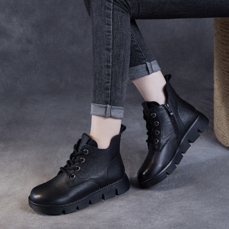 Women’s Handmade Leather Lace-Up Ankle Boots – Soft Sole Winter Shoes