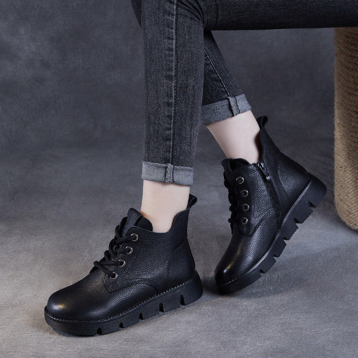 Women’s Handmade Leather Lace-Up Ankle Boots – Soft Sole Winter Shoes