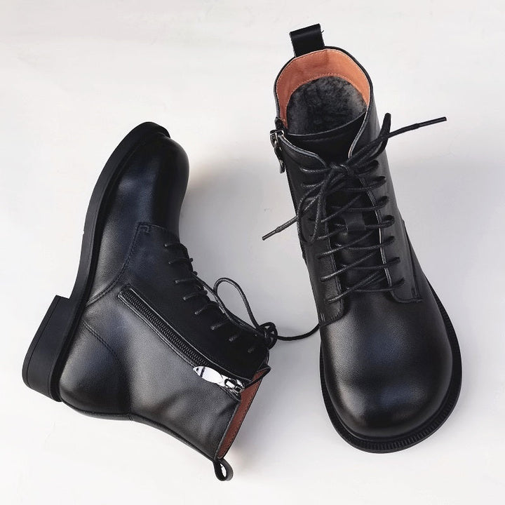 Women's Leather Shearling Ankle Boots – Wide Toe Winter Warm Boots