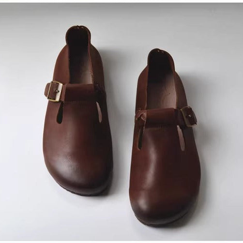 Women's Wide Round-Toe Genuine Leather Soft Flat Casual Shoes