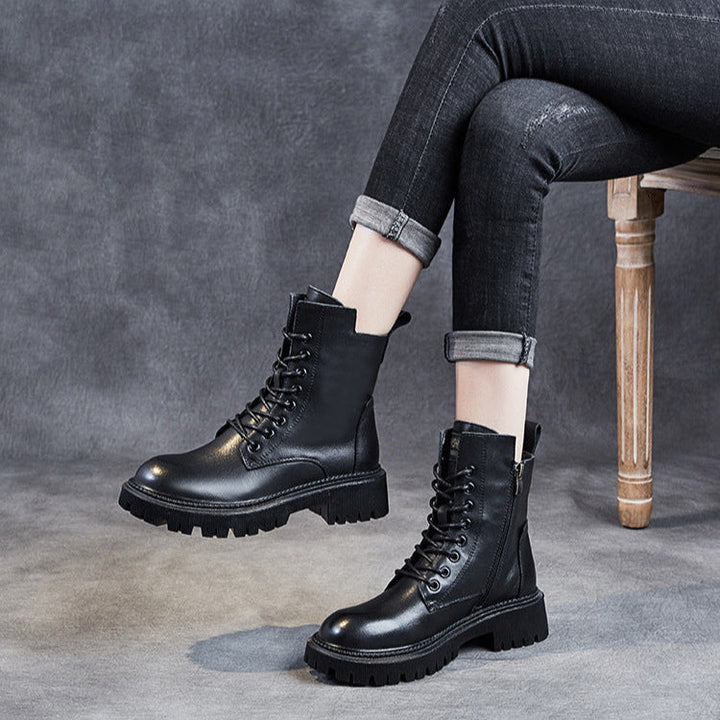 Women's Casual Genuine Leather Boots – Ankle Length with Zipper