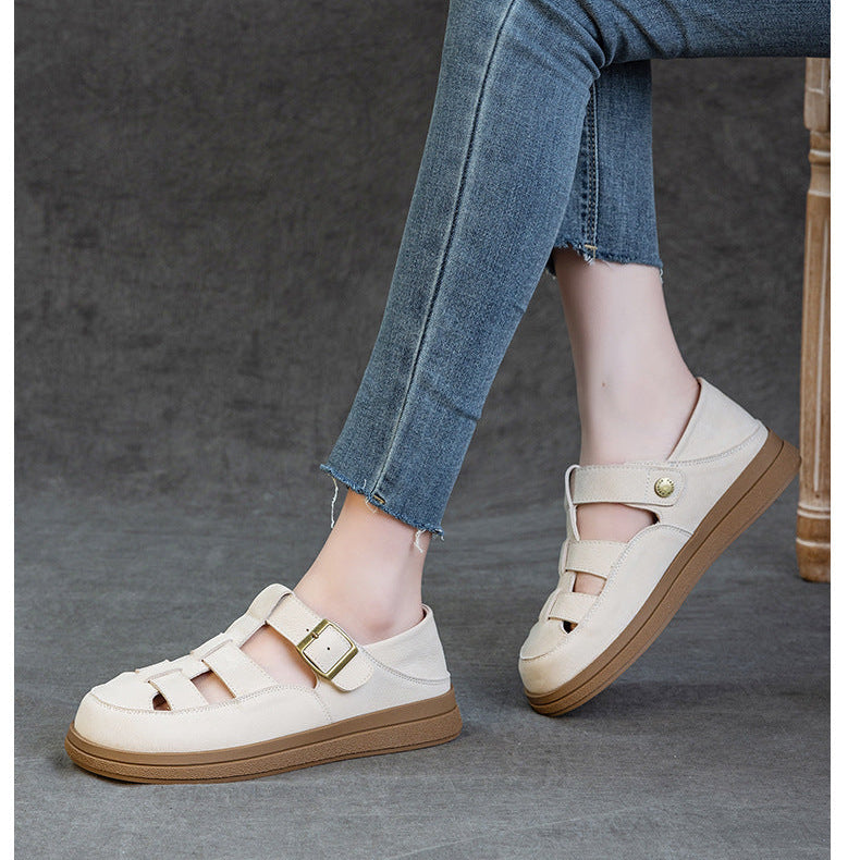 Leather Fisherman Sandals - Women's Retro Round Toe Platform Summer Flats