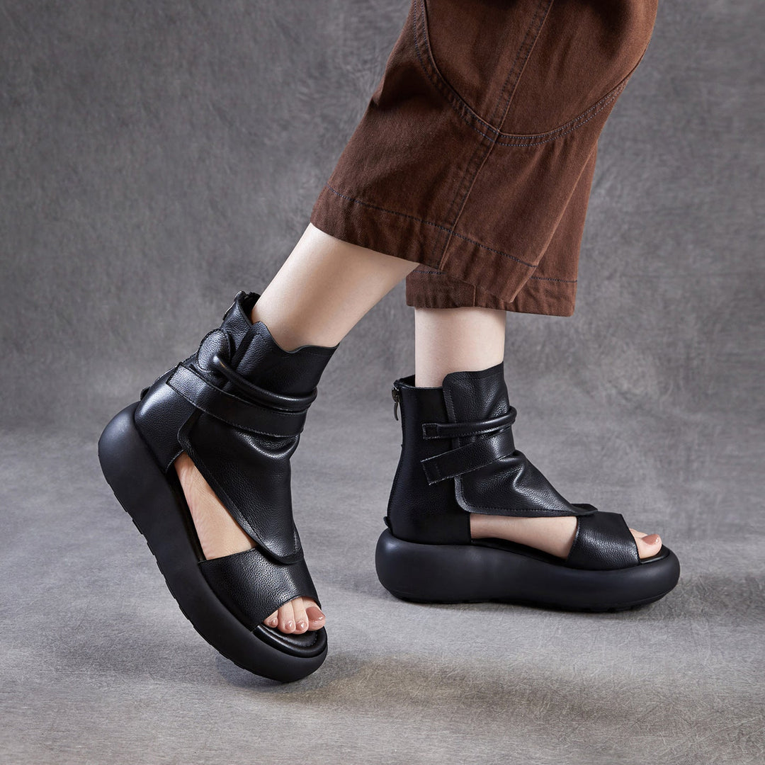 Women's Chunky Platform Sandals Peep-Toe Velcro Summer Ankle Boots Lightweight EVA Walking Flats