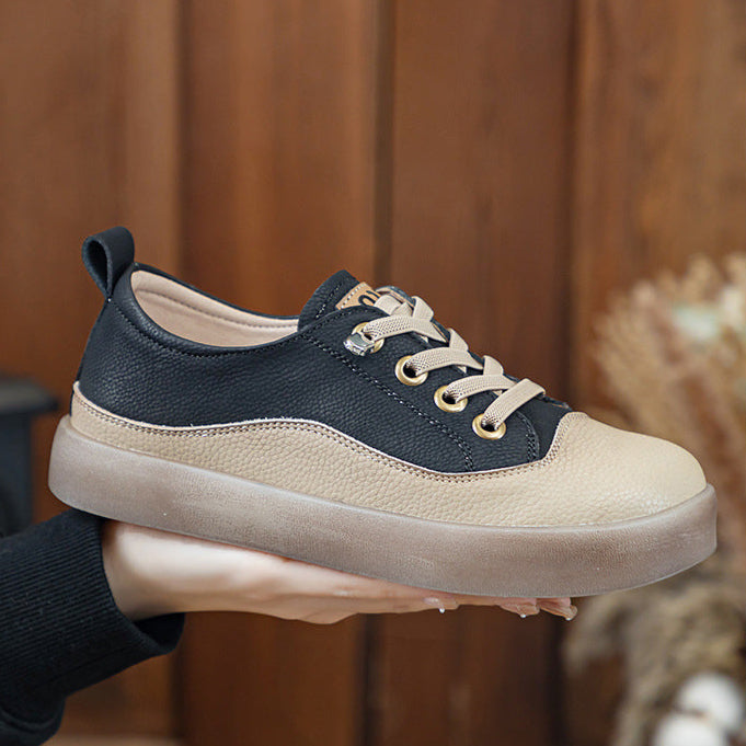 Women's Cowhide Patchwork Flat Slip On Shoes