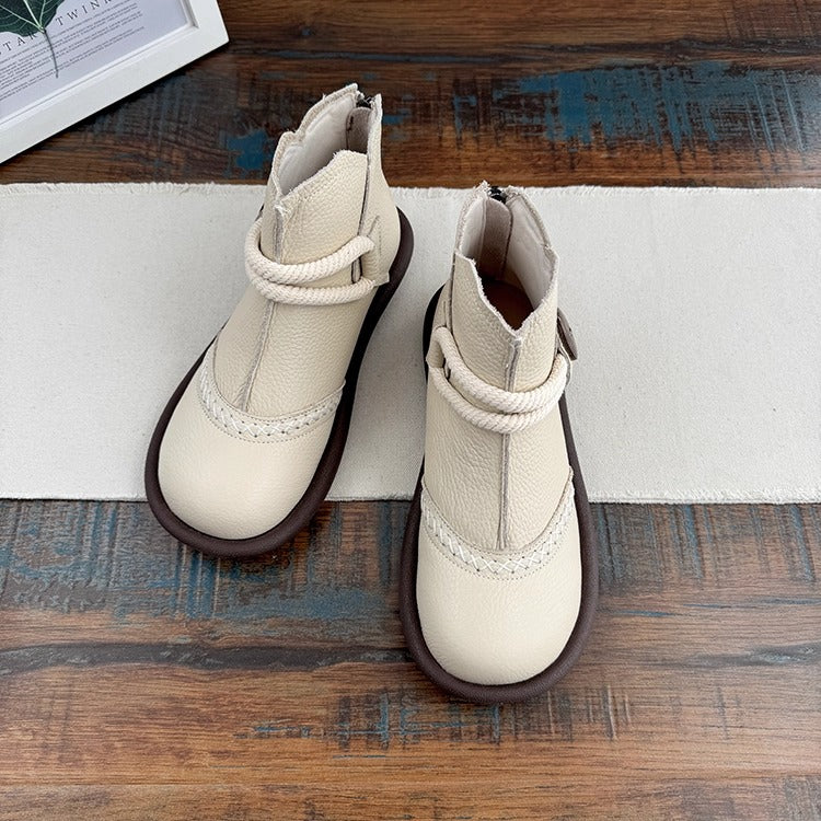 Women's Casual Flat Leather Ankle Shoes – Back Zip Design