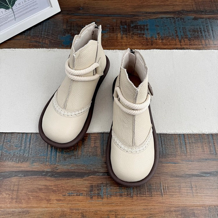 Women's Casual Flat Leather Ankle Shoes – Back Zip Design
