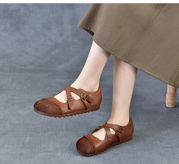 Women's Leather Flat Cross Strap Casual Shoes