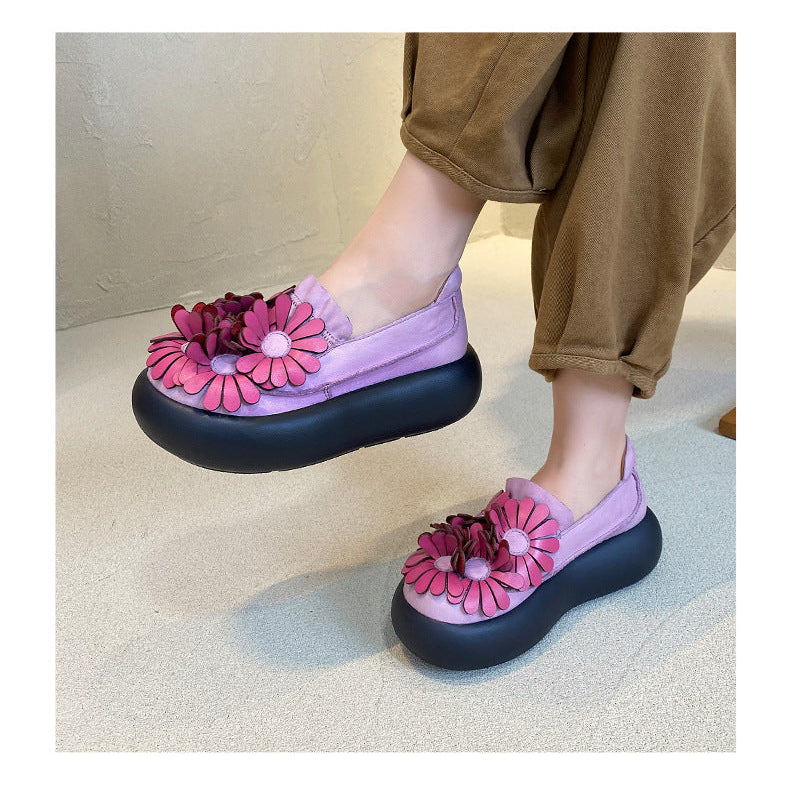 Women’s Handmade Leather Floral Ethnic Style Platform Shoes – Retro Casual Flats