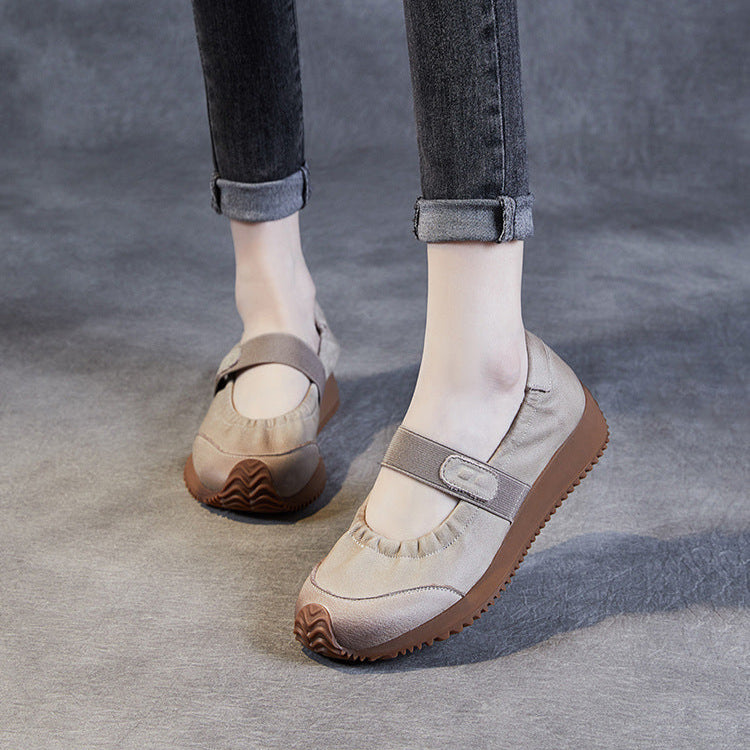 Women's Elastic Comfort Loafers - Genuine Leather Flat with Soft Sole