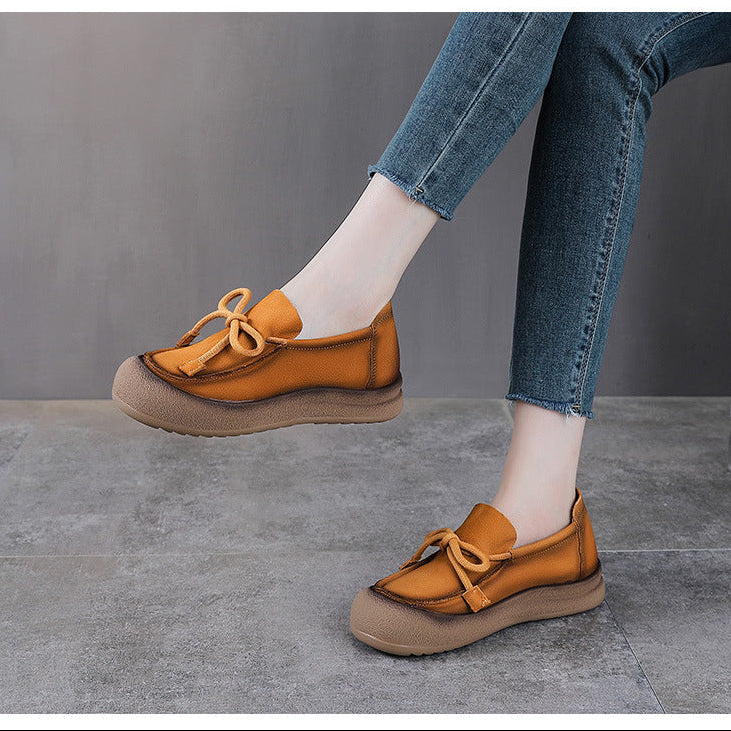 Women's Leather Slip-on Flats — Casual Round-Toe Footwear