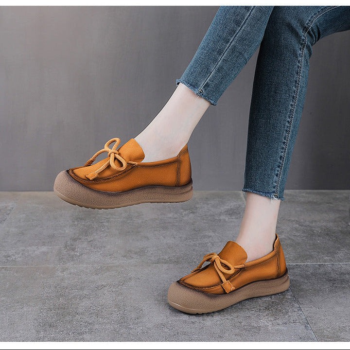 Women's Leather Slip-on Flats — Casual Round-Toe Footwear