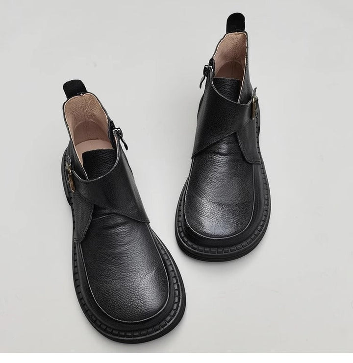 Genuine Leather Women's Ankle Boots - Big Toe Box Platform Work Boots