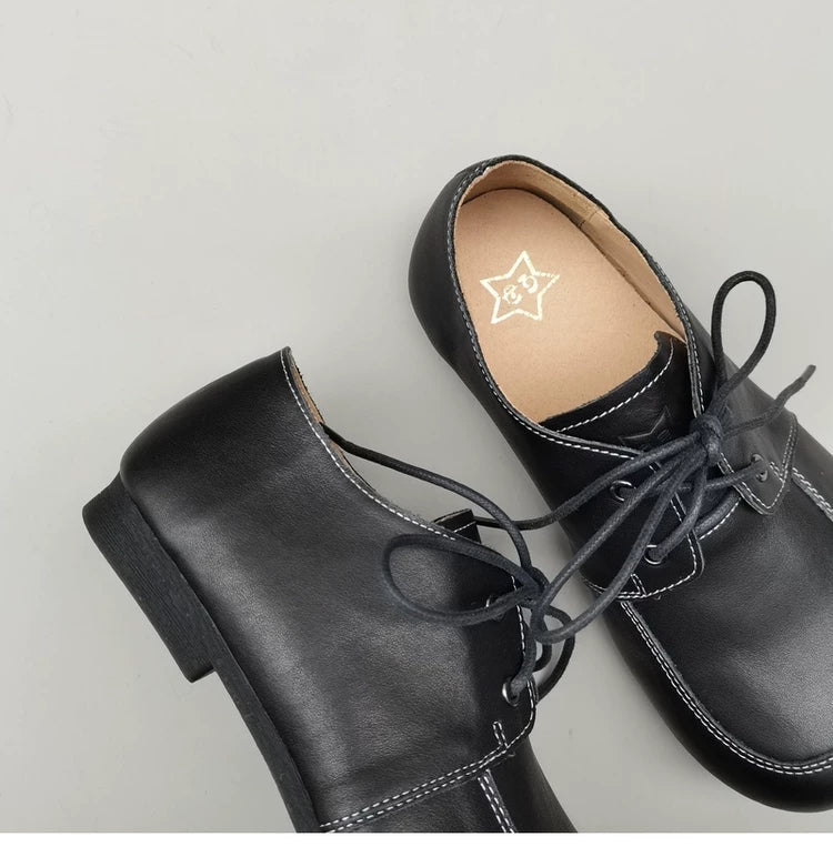 Women's Wide Toe Box Genuine Leather Lace-Up Shoes – Comfort Oxfords for Wide Feet & Bunions
