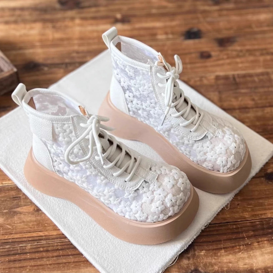 Women's Literary Style Summer Lace Mesh Platform Boots