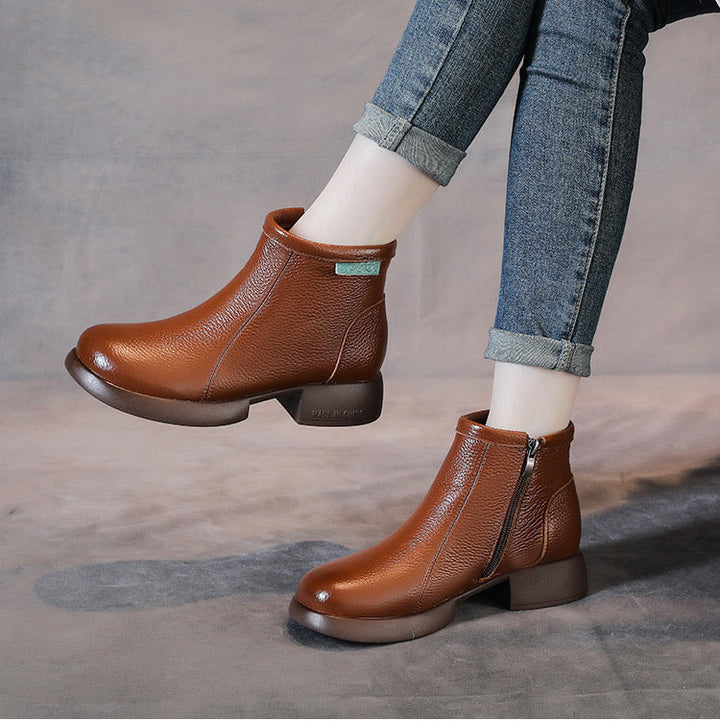 Women's Leather Side-Zip Ankle Boots – Comfortable Casual Everyday Shoes