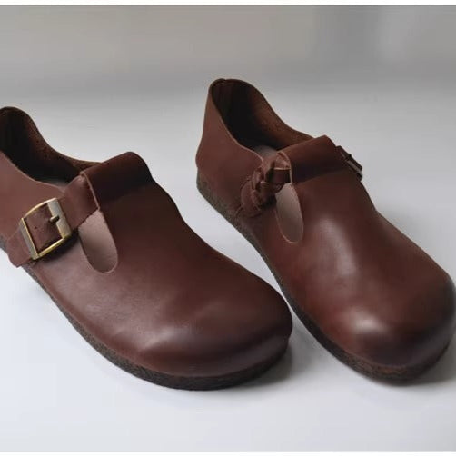Women's Wide Round-Toe Genuine Leather Soft Flat Casual Shoes