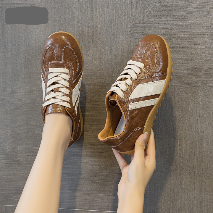 Women's Genuine Leather German Army Trainers Retro Low Top Walking Sneakers