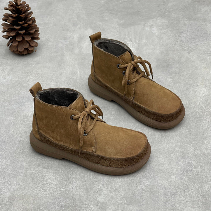 Women's Retro Leather Patchwork Boots – Lace-Up Soft Short Ankle Shoes