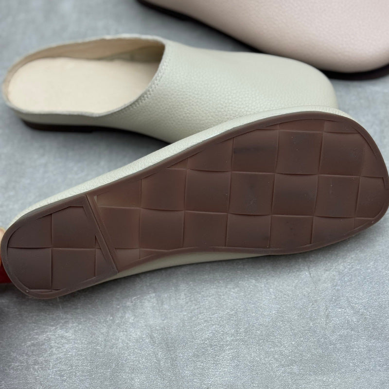 Women's Minimalist Leather Mules Vintage Round Toe Slip-on Clogs Barefoot-Friendly
