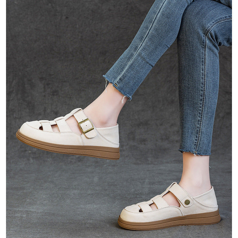 Leather Fisherman Sandals - Women's Retro Round Toe Platform Summer Flats