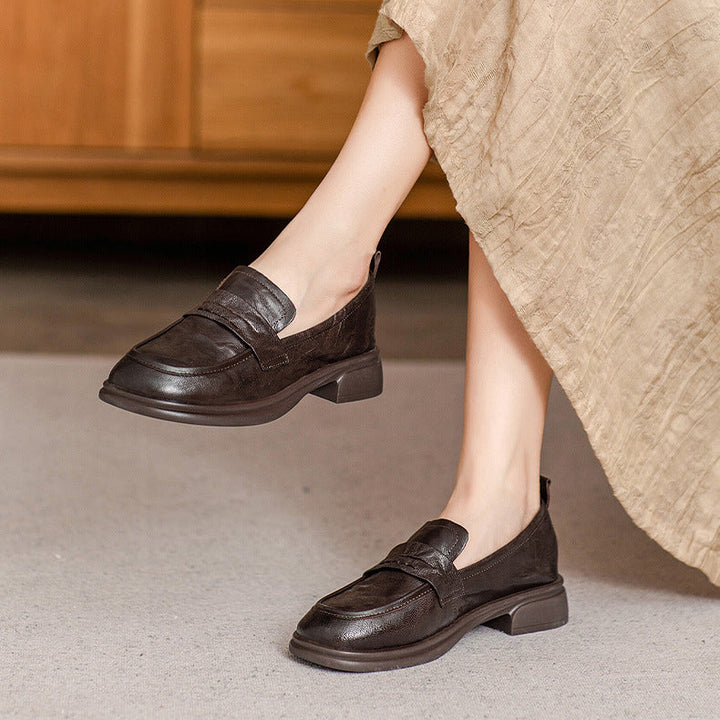 Classic Women's Loafers – Ruched Leather Sole Casual Shoes