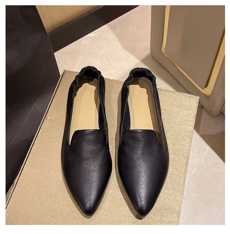 Comfortable Women's Leather Slip-On Flats – Pointed-Toe Everyday Shoes