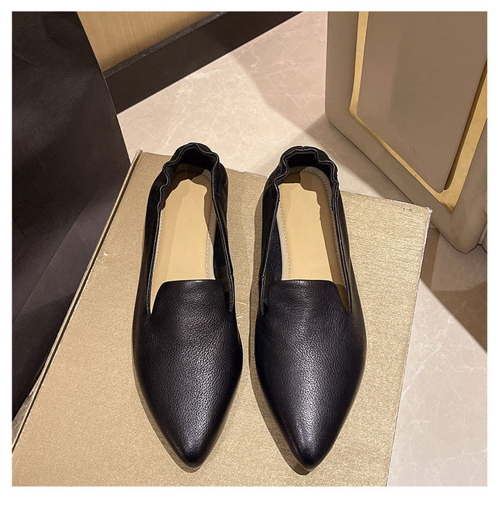 Comfortable Women's Leather Slip-On Flats – Pointed-Toe Everyday Shoes