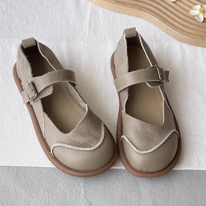 Women's Soft Leather Casual Flat Mary Jane Shoes with Buckle