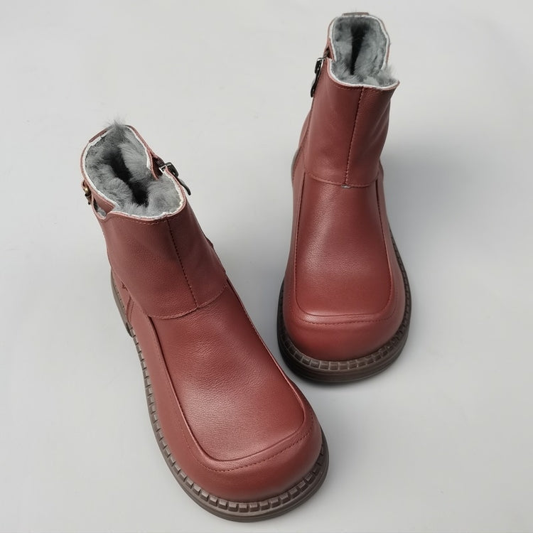 Women's Vintage Wide Toe Leather Derby Boots – Shearling Lined Winter Ankle Boots