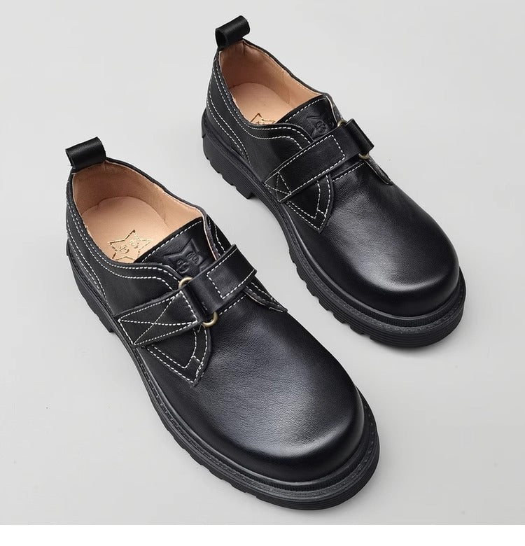 Womens Genuine Leather JK Uniform Shoes Loafers for Wide & Fat Feet