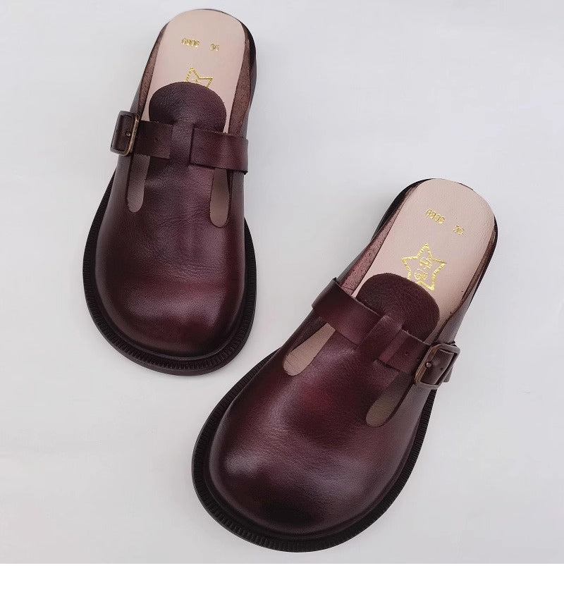 Women's Big Toe Box Mules – Casual Soft First Layer Cowhide Slip-On Shoes