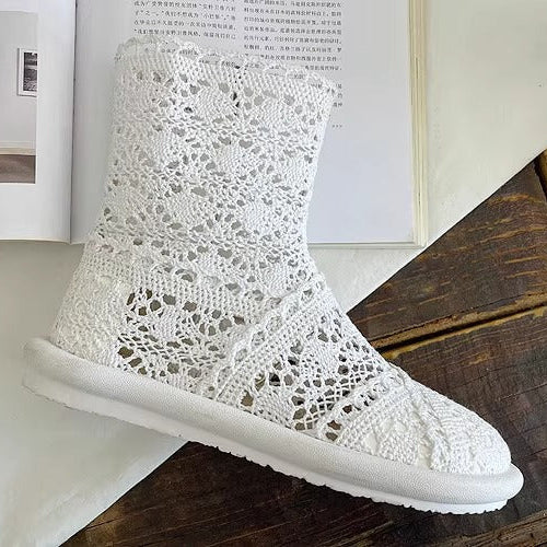Women's Summer Literary Style Lace Side Zipper Wide Toe Box Short Boots