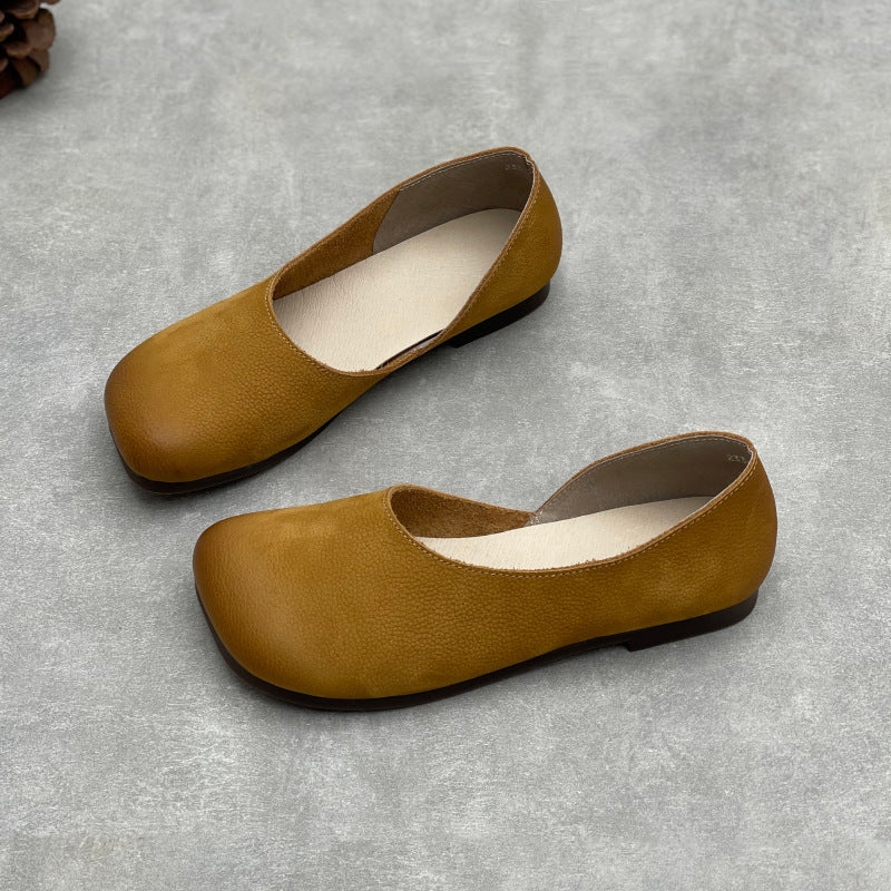 Women’s Handmade Leather Slip-On Flats – Asymmetric Comfortable Casual Shoes