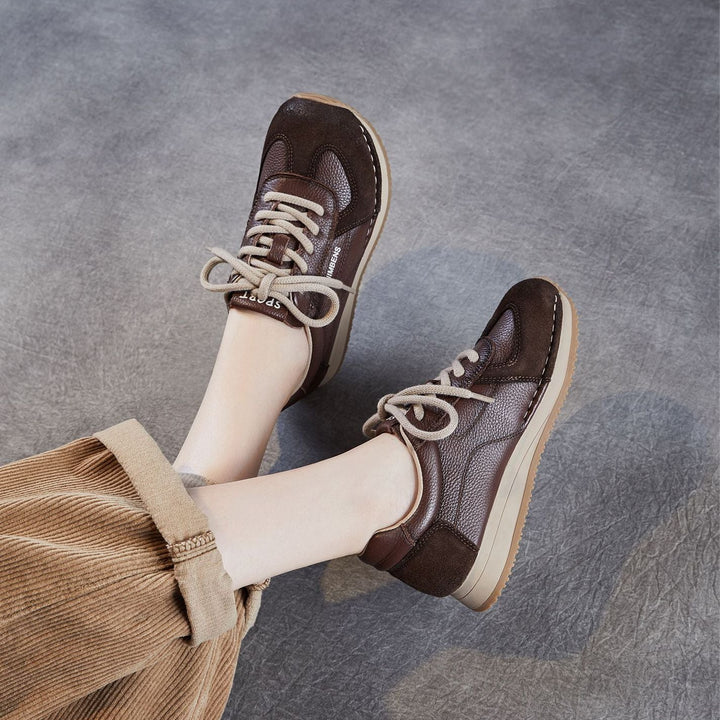 Womens Retro Leather Running Sneakers Vintage Lace-up Low Top Casual Trainers