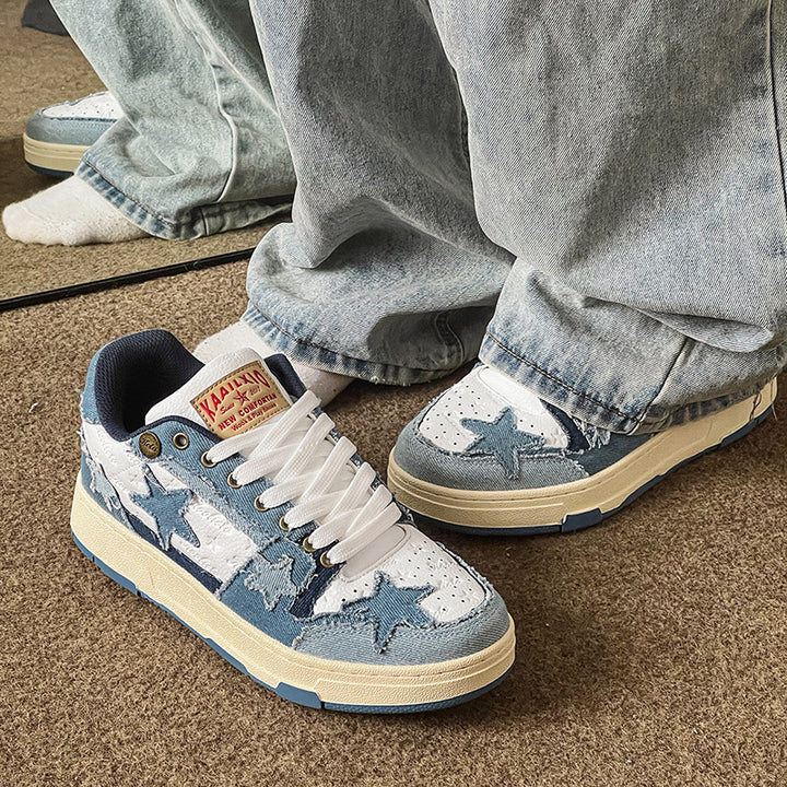 Casual Star Sneakers – Unisex Denim Patchwork Couple Style Shoes