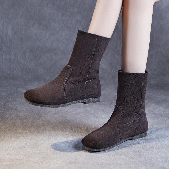 Womens Round Head Comfortable Suede Leather Boots