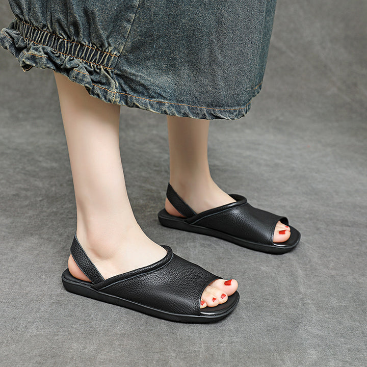 Women's Leather Casual Open-Toe Flat Summer Sandals