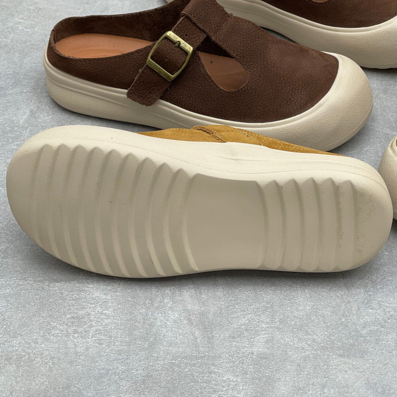 Women's Athleisure Mules - Round Toe Leather Breathable Summer Slides
