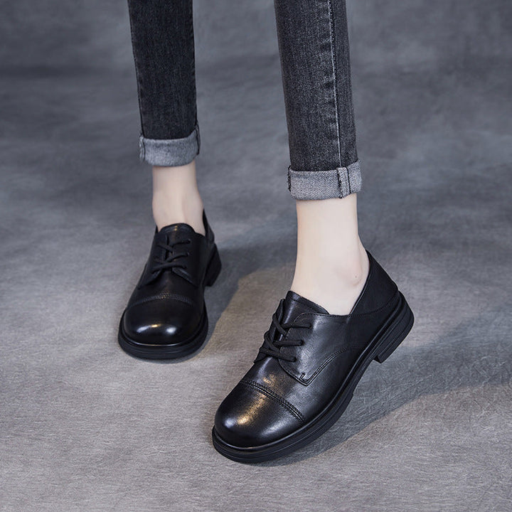 Women's Comfortable Vintage Leather Lace-Up Round-Toe Everyday Shoes