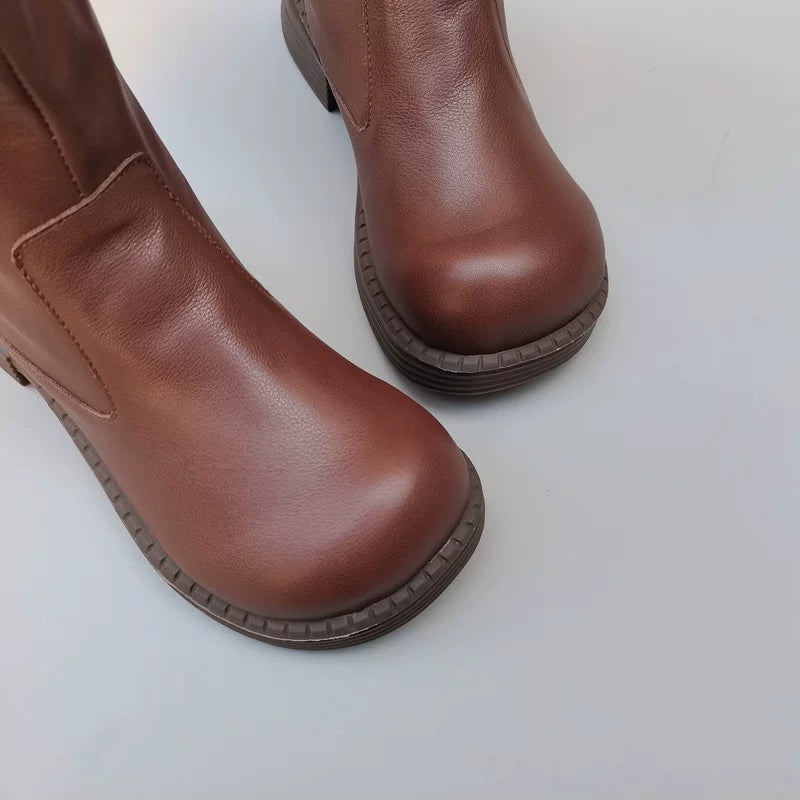 Women's Genuine Cowhide High Boots with Wide Toe Box Warm Lining Winter Style