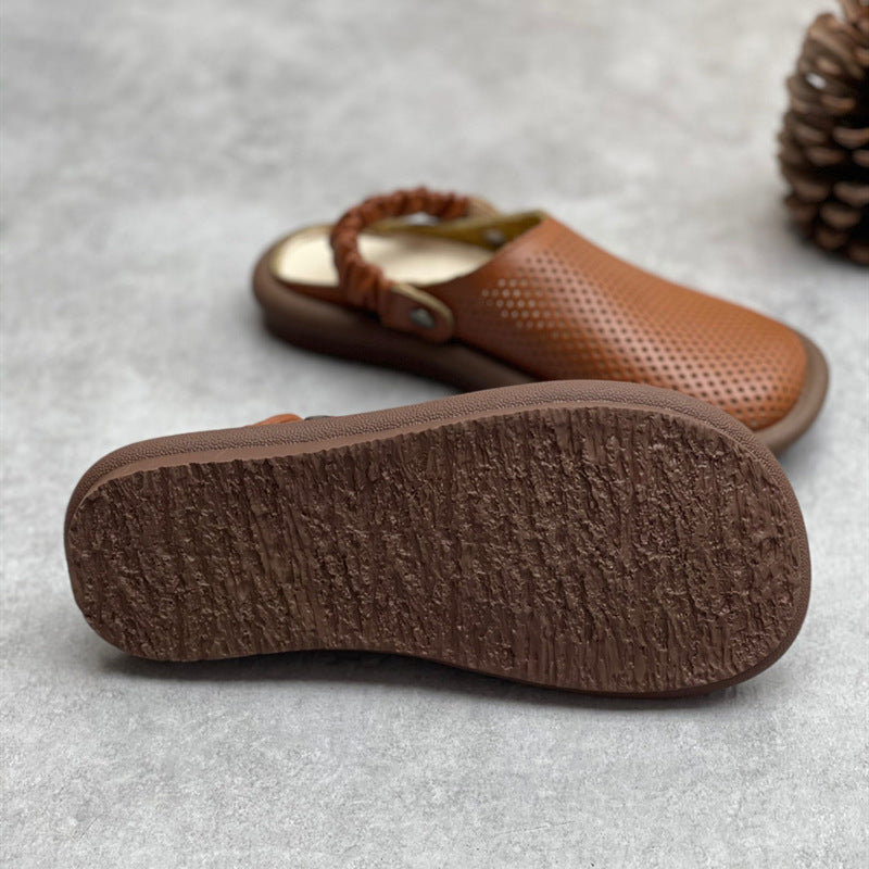 Women's Flat Leather Sandals – Closed-Toe Breathable Summer Style