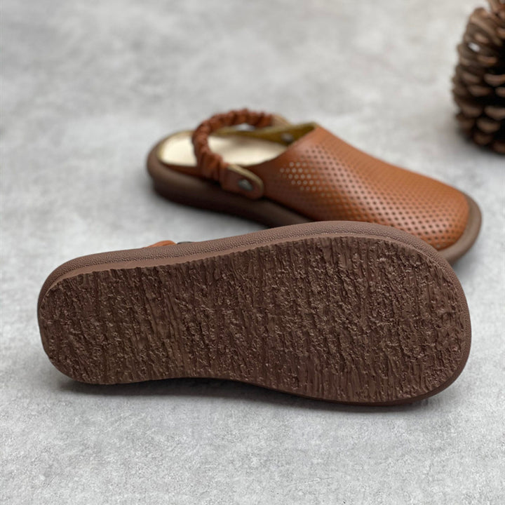 Women's Flat Leather Sandals – Closed-Toe Breathable Summer Style