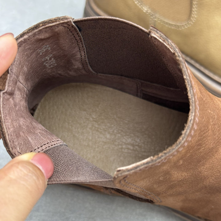 Women's Top-Grain Leather Chelsea Ankle Boots Slip On Low Platform Heel Booties