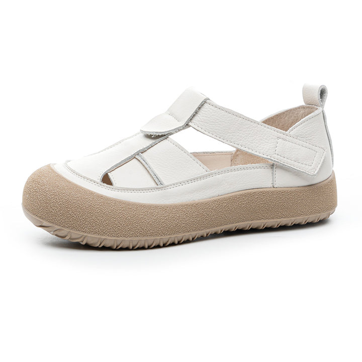 Womens Retro Woven Leather Fisherman Sandals Velcro Closed Toe Platform Walking Shoes